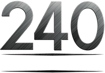 Large metallic numbers 240 above the word GROUP in light, modern font style.